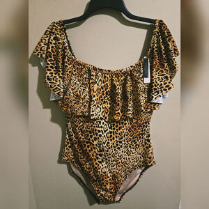 NWT VICTORIA'S SECRET LEOPARD OFF SHOULDER SWIMSUIT SIZE XL